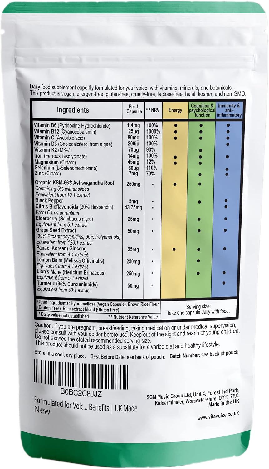 VitaVoice Nootropics & Vitamins for Vocal Health, Wellbeing & Mindset - görsel 2