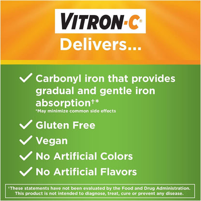 Vitron-C High Potency Iron Supplement with 125 mg Vitamin C, 60 Count | Pack of 2