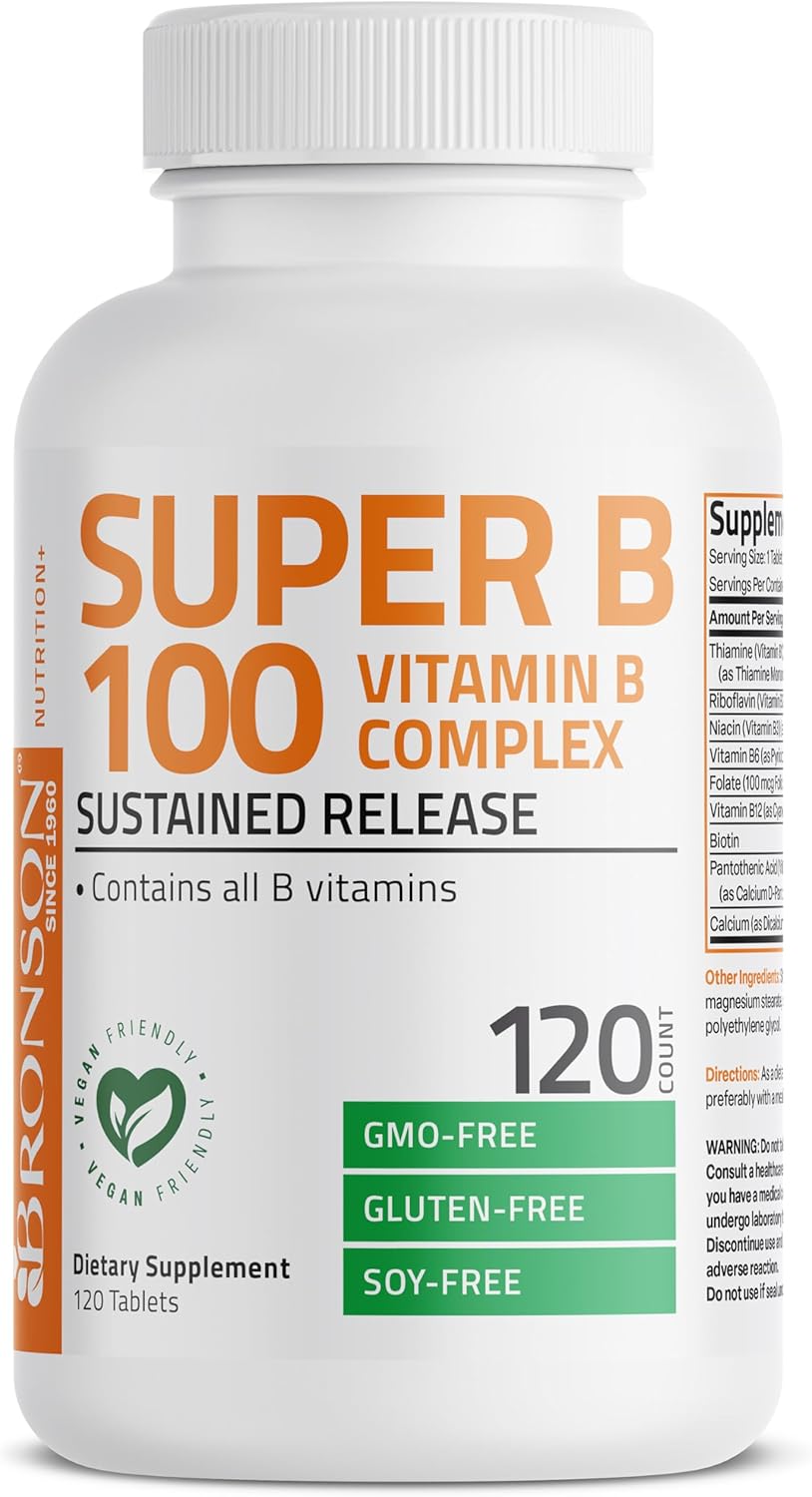 Bronson Super B100 Vitamin B Complex Sustained Release, 120 Tablets - görsel 5