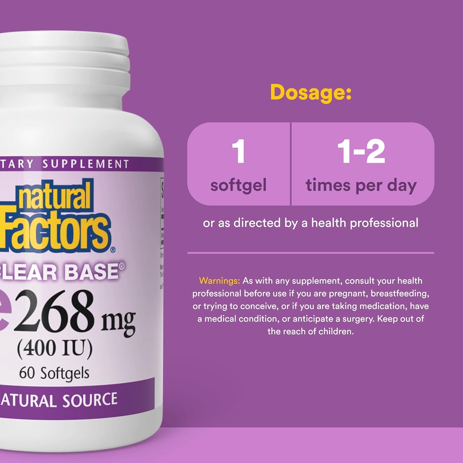 Natural Factors Clear Base Vitamin E 400 IU, 60 Softgels - görsel 3