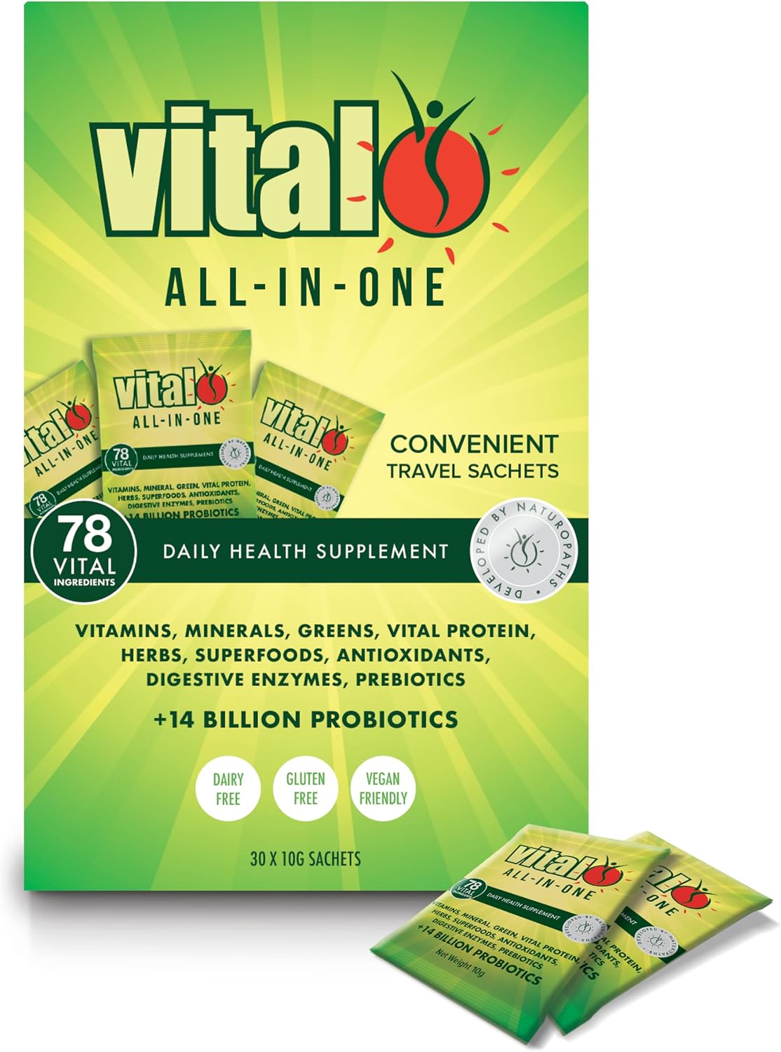Vital All-in-One Daily Health Supplement – Natural Super Greens Powder, 30 Sachets - görsel 1