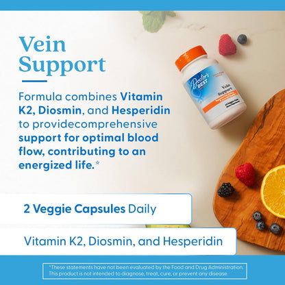 Doctor's Best Vein Support Supplement – Diosmin & Hesperidin, Vitamin K2, Circulation Support, Vegan – 60 Vegan Capsules