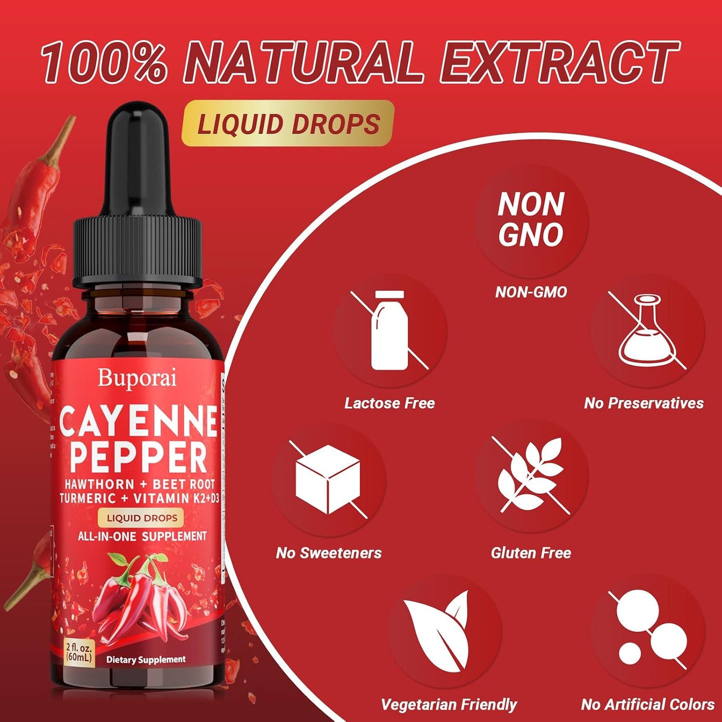 Cayenne Pepper Drops with Vitamin D3 K2 and Beetroot Powder | Buporai - görsel 7