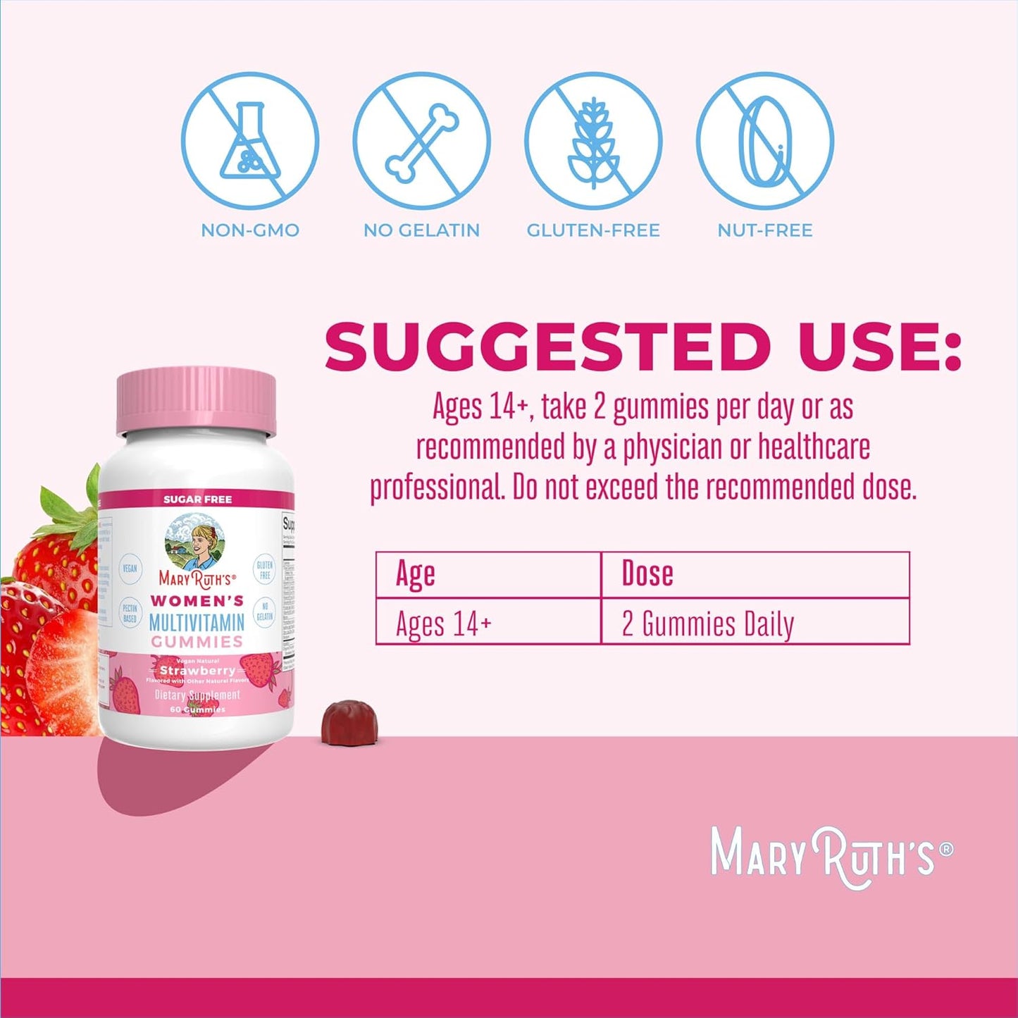 MaryRuth Organics Women's Immune Support Multivitamin Gummies - Sugar-Free, Vegan, 60 Count - görsel 3