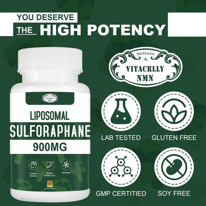 900mg Liposomal Sulforaphane Supplement – Broccoli Extract, Antioxidant, Digestive & Cellular Health, 180 Capsules