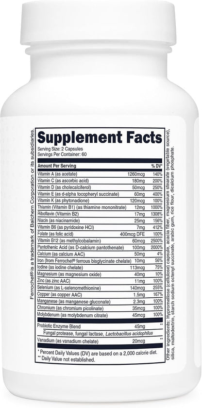Type Zero Multivitamin Capsules (120 Capsules) (1300 mg) - with Probiotics + 22 Vitamins and Minerals, GM-Free