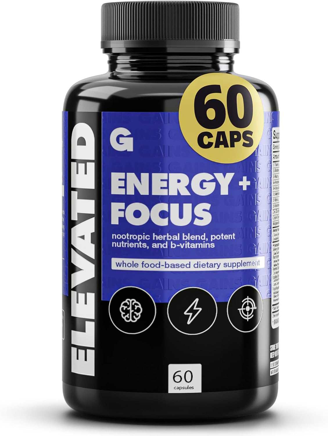Gains in Bulk Elevated Nootropic Herbal Energy Supplement - 60 Capsules - görsel 1