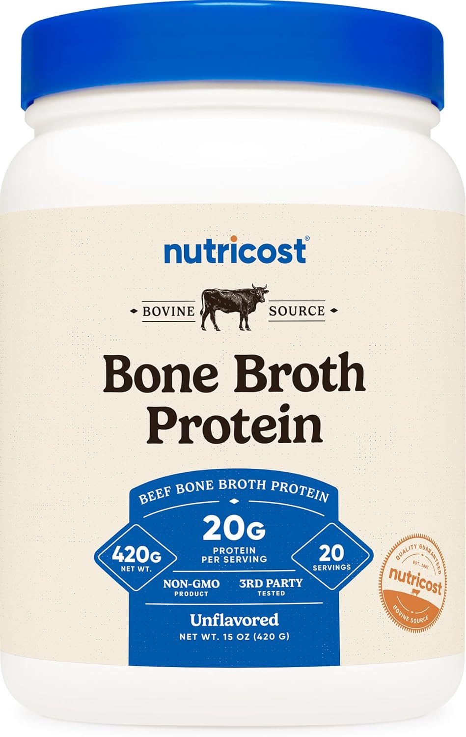 Nutricost Beef Bone Broth Protein Powder Unflavoured (20 Servings) - Gluten-free, GM-Free - görsel 1