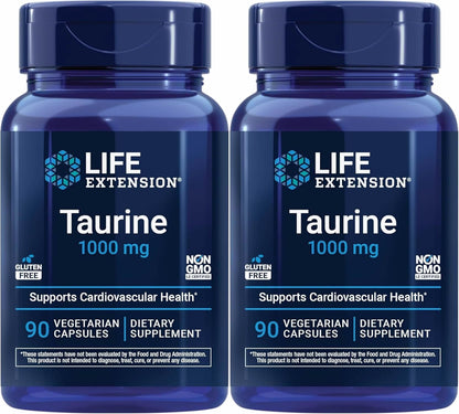 Life Extension Taurine 1,000 mg, 90 Vegetarian Capsules (Pack of 2)