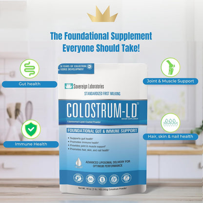 Sovereign Laboratories Colostrum-LD Liposomal Delivery Colostrum Powder, Gluten-Free, Lactose-Reduced, 454g (16 oz, 90 Servings)