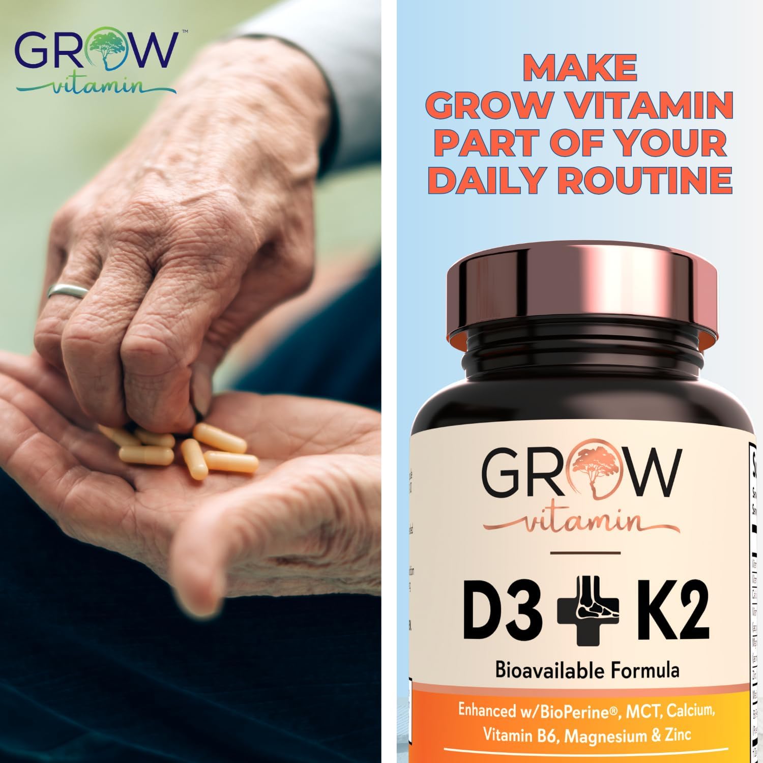 Vitamin D3 K2 with MCT Oil - 10,000 IU D3, 100 mcg K2 MK7, Calcium, Zinc, BioPerine, Magnesium - 60 Capsules - görsel 8