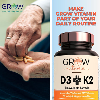 Vitamin D3 K2 with MCT Oil - 10,000 IU D3, 100 mcg K2 MK7, Calcium, Zinc, BioPerine, Magnesium - 60 Capsules