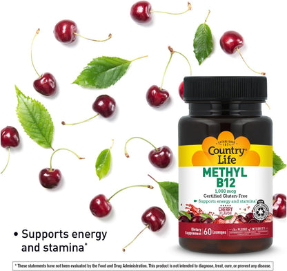 Country Life Methyl B12 1000mcg Lozenges with Vitamin B6 – 60 Lozenges, Vegan, Gluten-Free