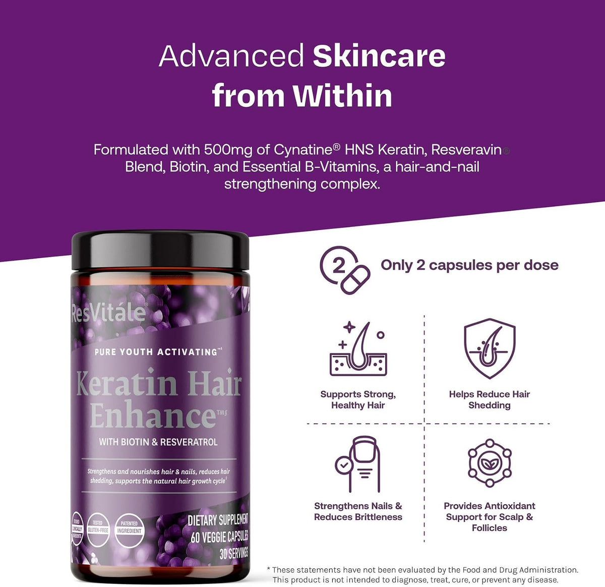 ResVitále Keratin Hair Enhance - Keratin Supplement for Hair Growth - 60 Capsules - görsel 3