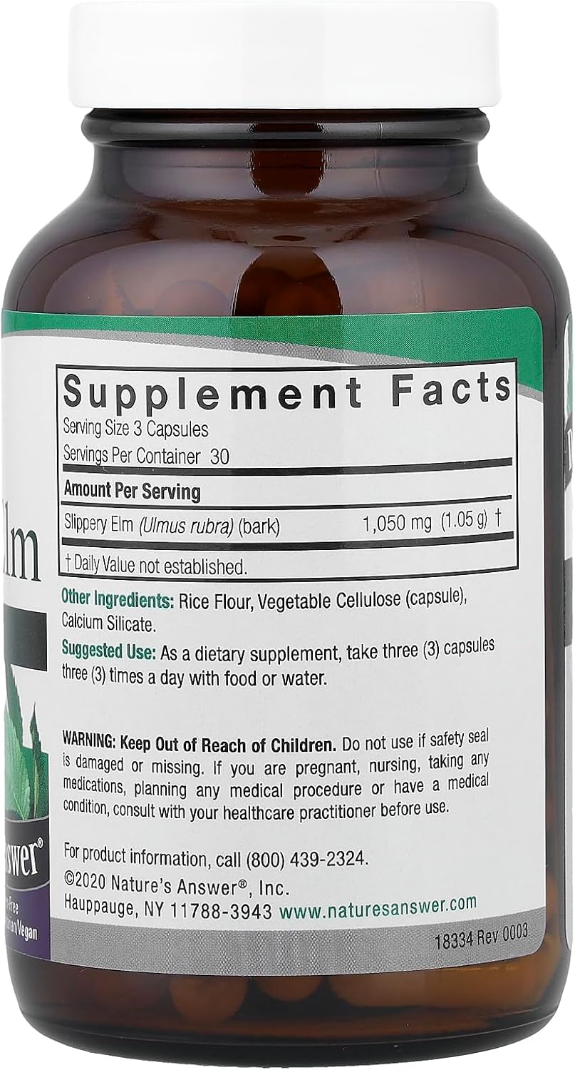 Nature's Answer Slippery Elm – Super Concentrated Herbal Supplement for Digestive Support and Healthy Hair & Skin – 90 Capsules - görsel 2