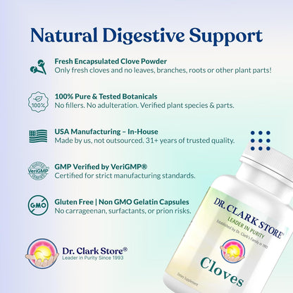 Dr Clark Store Cloves Supplement 500mg – Digestive Comfort & Internal Cleansing Support, 100 Capsules