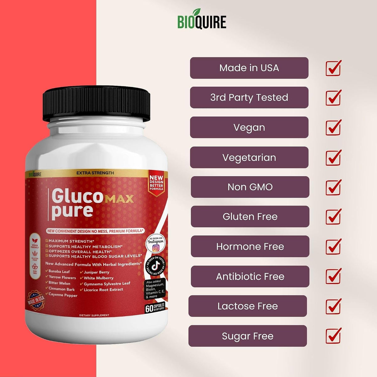 Gluco Max Pure Ultra Dietary Supplement, 60 Capsules, Maximum Strength, Supports Healthy Blood Sugar Levels, Optimises Overall Health (5) - görsel 3