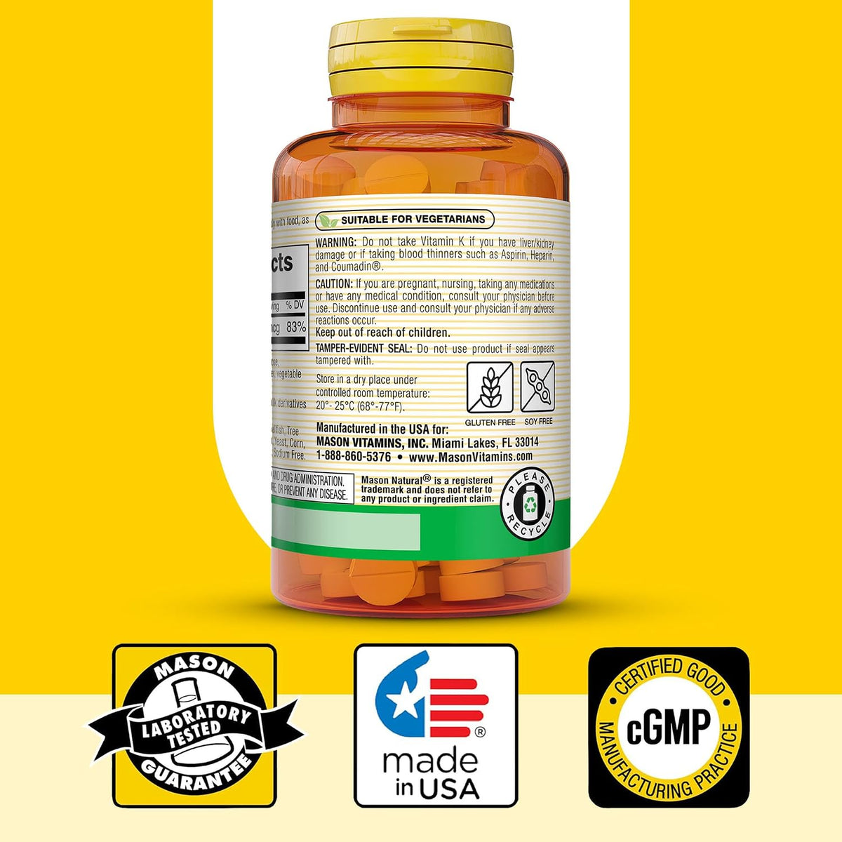 Mason Natural Vitamin K 100 mcg, Supports Normal Bones & Blood Clotting, 100 Tablets - görsel 6