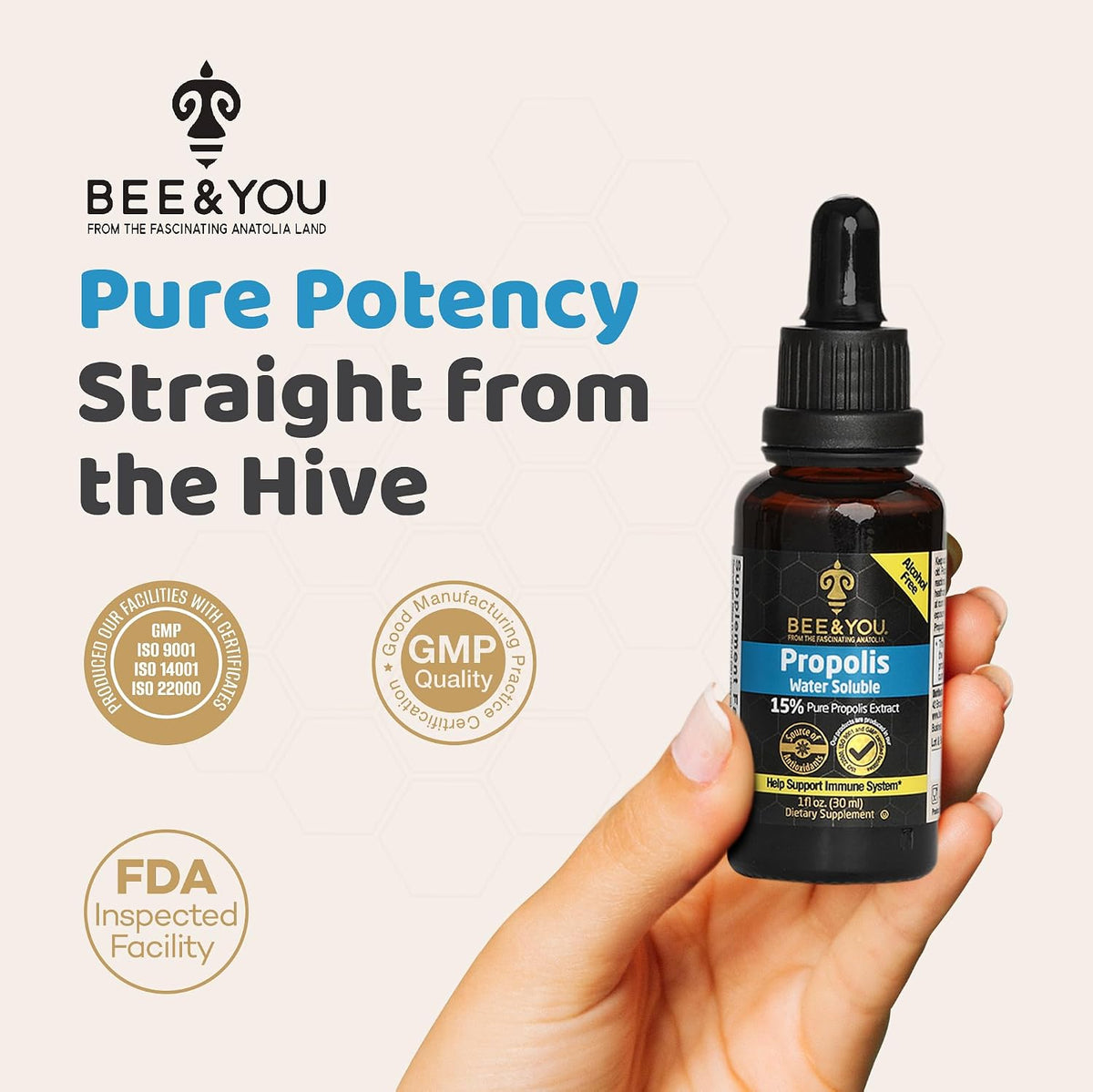 Bee and You Natural Pure Propolis Extract – Water Soluble, High Potency, 30ml - görsel 5