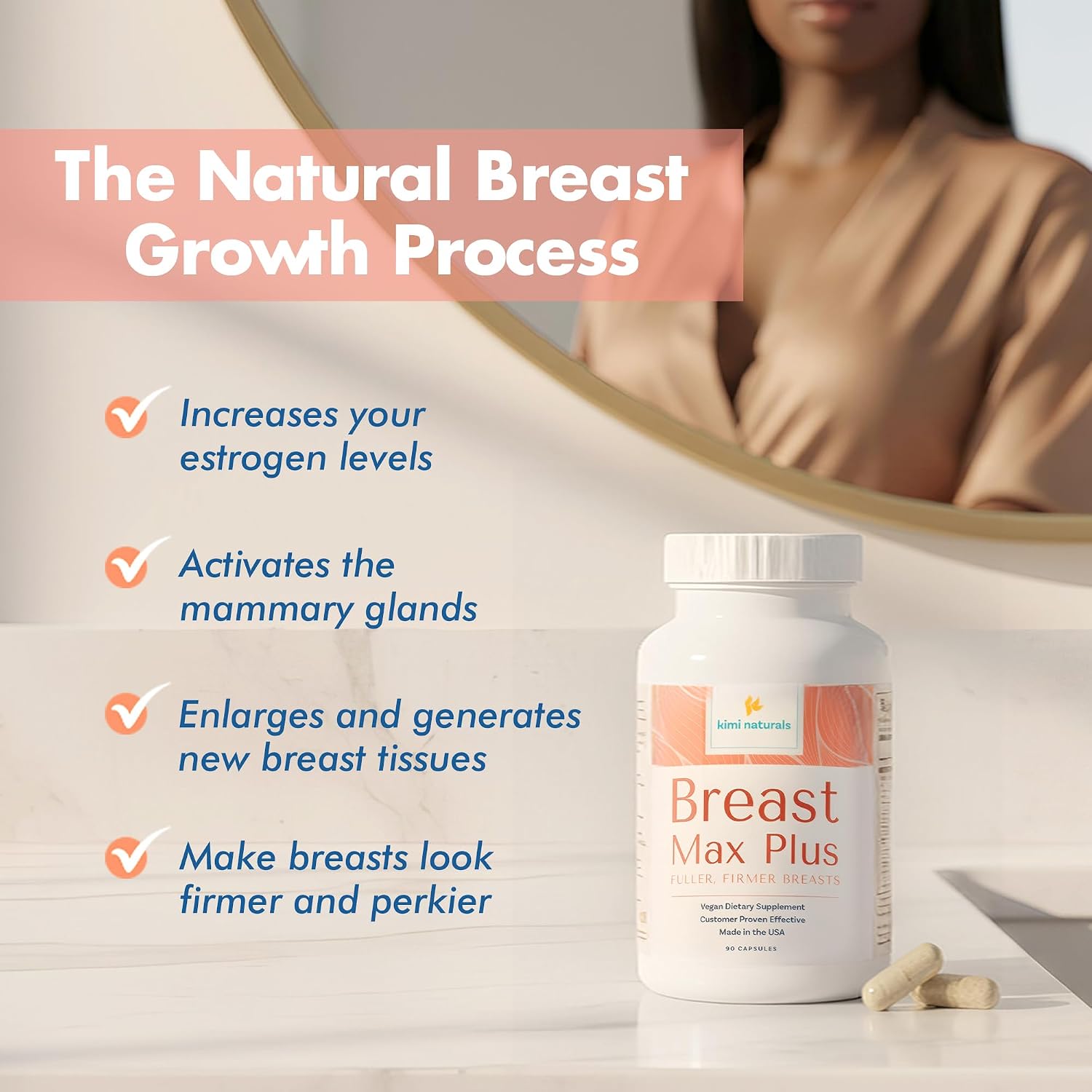 KIMI Naturals Breast Max Plus - Breast Support Supplement with Fenugreek, for Breast Firmness, 90 Capsules - görsel 2