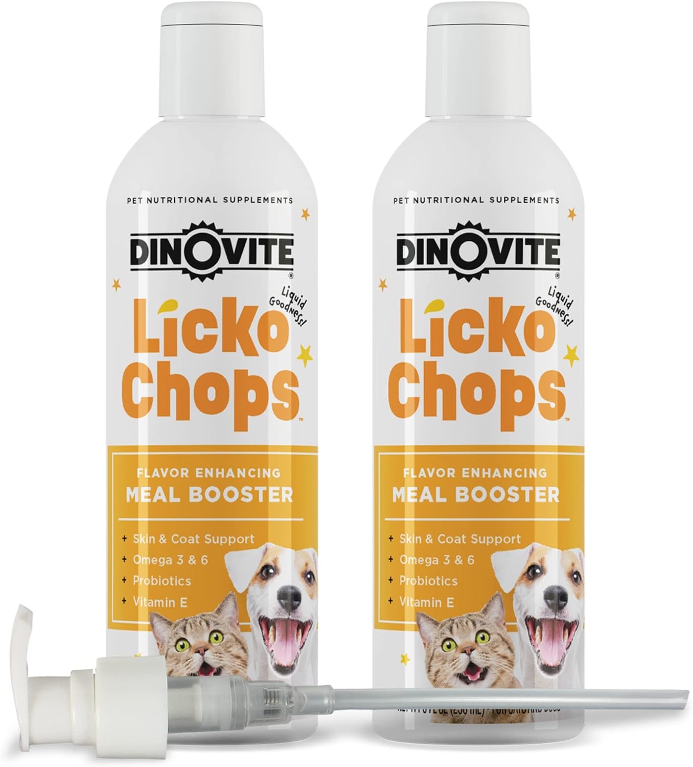 Dinovite Lickochops for Dogs & Cats - Omega-6, Omega-3, Probiotics & Vitamin E Supplement, 473 ml with Pump - görsel 1