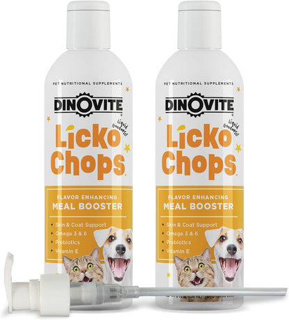 Dinovite Lickochops for Dogs & Cats - Omega-6, Omega-3, Probiotics & Vitamin E Supplement, 473 ml with Pump