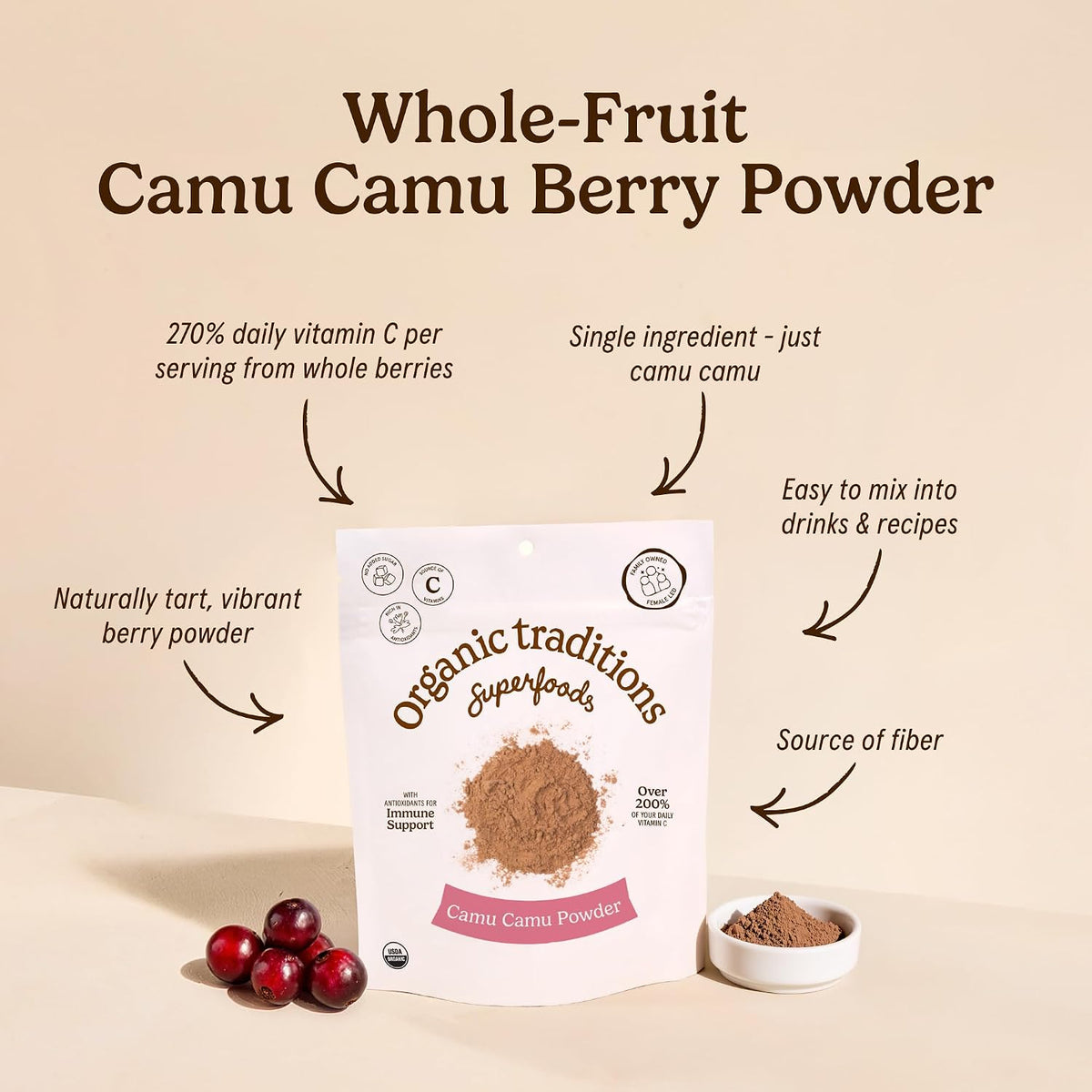 Organic Traditions Camu Camu Powder - Organic Wholefood Vitamin C from Amazon Superfruit, 100g - görsel 3