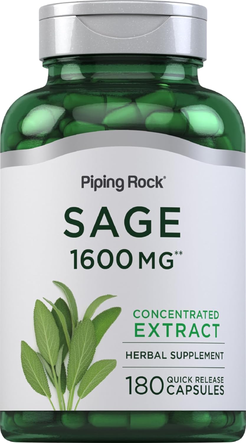 Piping Rock Sage Supplement, 180 Capsules, Concentrated Herbal Extract, Non-GMO & Gluten-free - görsel 1