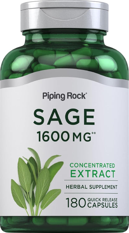Piping Rock Sage Supplement, 180 Capsules, Concentrated Herbal Extract, Non-GMO & Gluten-free