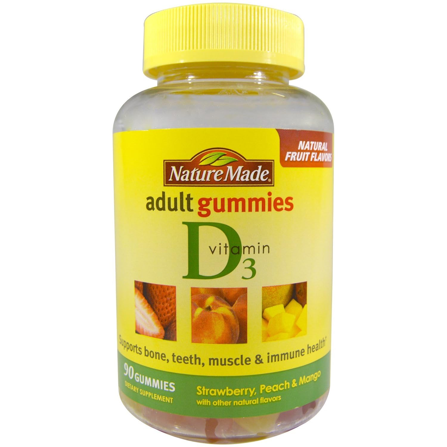 Nature Made Vitamin D3 Adult Gummies Strawberry - Peach & Mango, 90 Gummies, Pack of 3 - görsel 1