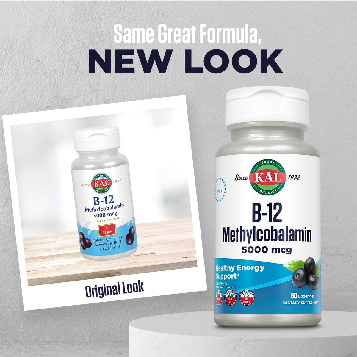 KAL Vitamin B-12 Methylcobalamin Lozenges, 5000 mcg, Natural Acai Flavour, 60 Lozenges - görsel 2