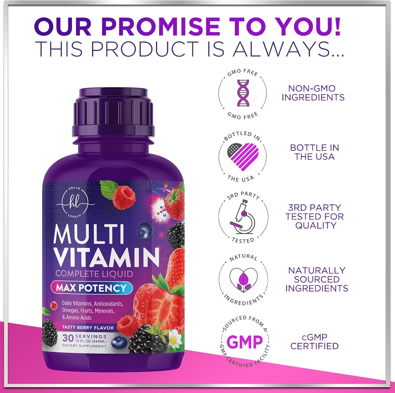 Hello Lovely! Liquid Multivitamin – Sugar Free Daily Multi for Women, Men & Kids, Berry Flavour (450 ml) - görsel 4
