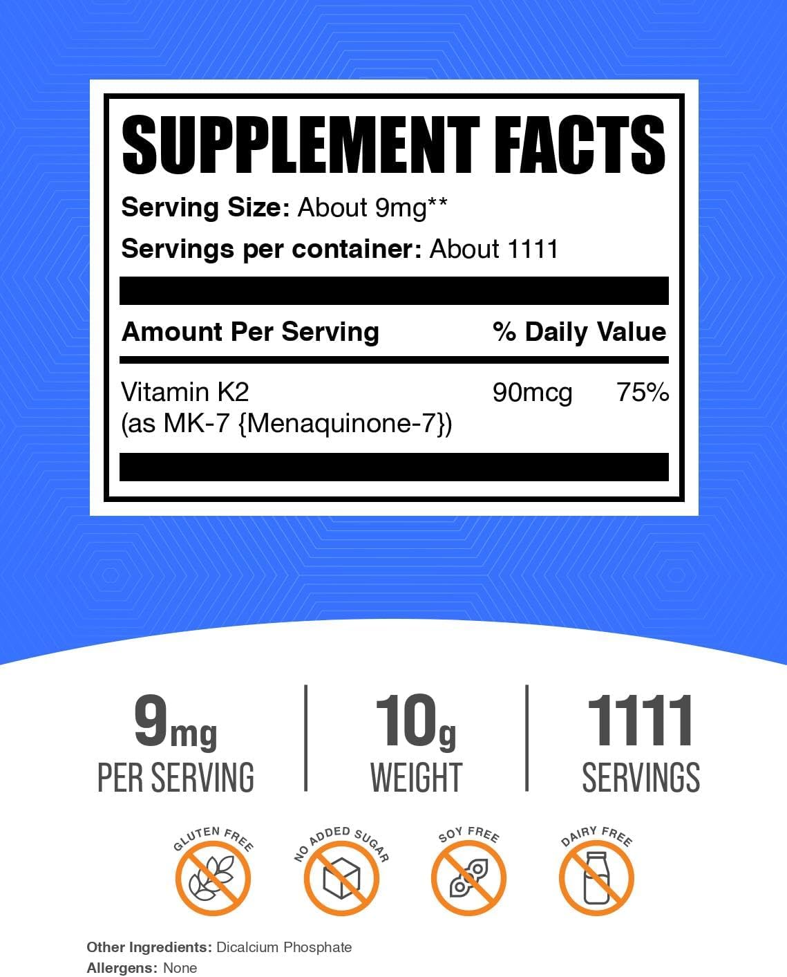 BulkSupplements.com Vitamin K2 MK-7 Powder - Menaquinone Food Supplement, 9mg per Serving, 10g - görsel 2