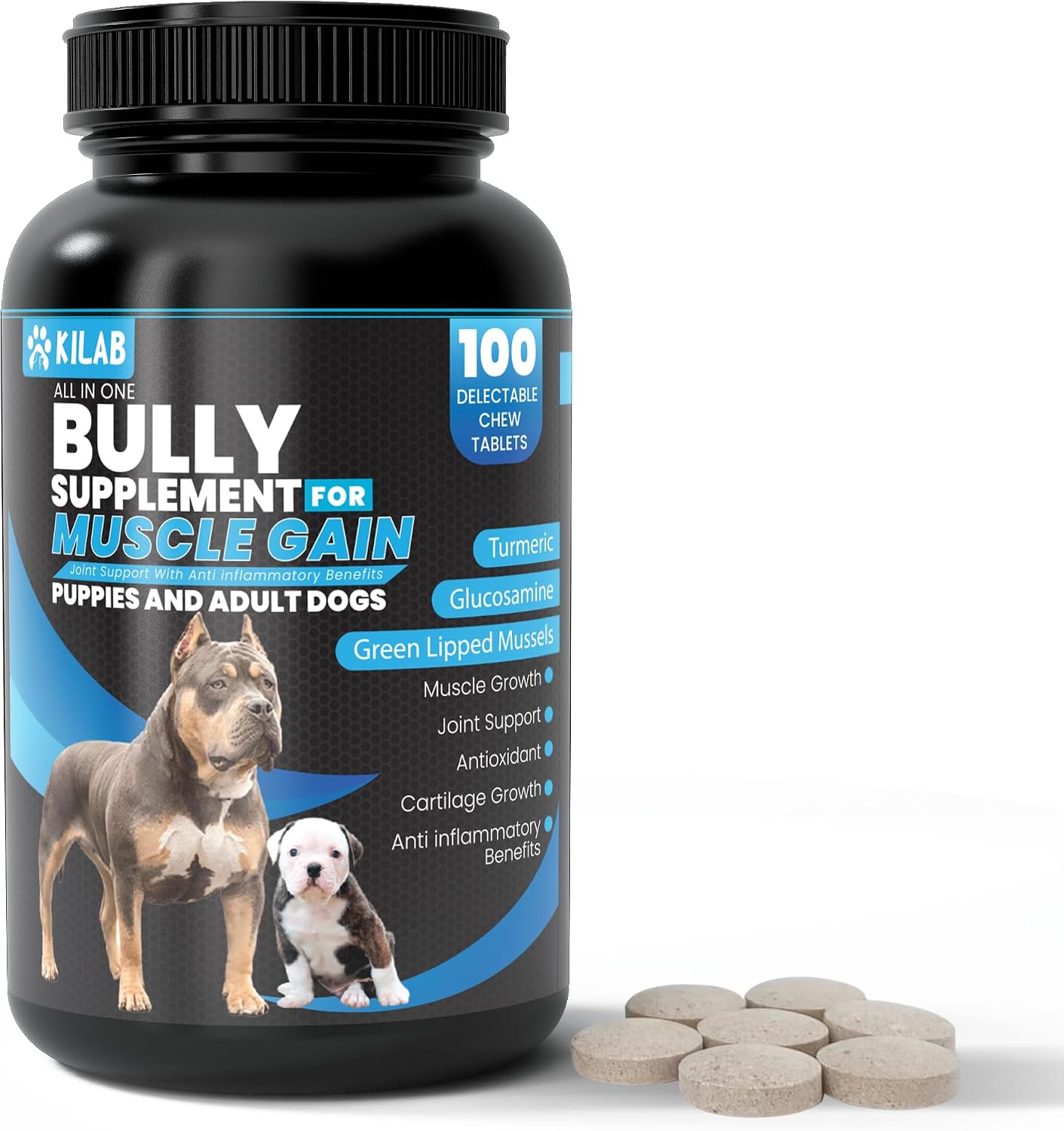 Kilab Dog Weight Gainer – 100 Chewable Tablets for Dogs Muscle Builder - görsel 1