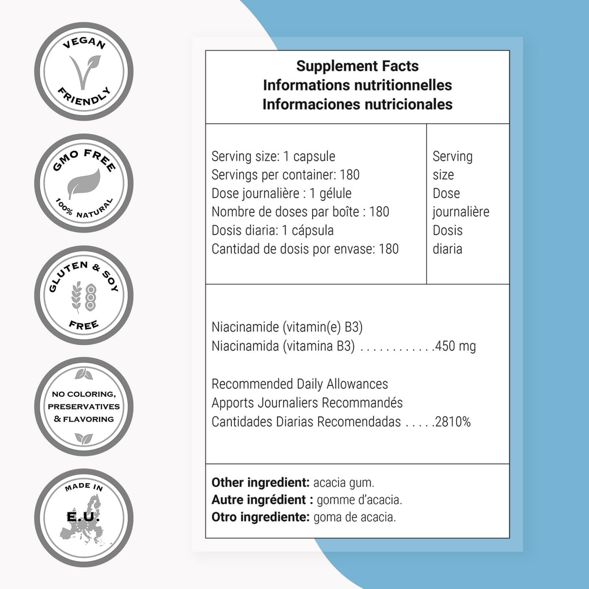 Supersmart - Niacinamide Supplement 2000mg per Day (Nicotinamide) - Flush Free Vitamin B3 Niacin | Non-GMO & Gluten-free - 180 Vegetarian Capsules - görsel 4