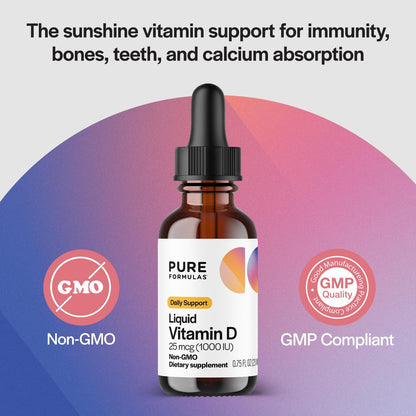 PureFormulas Liquid Vitamin D3 1000 IU Drops - Non-GMO, Vegetarian, 22 ml