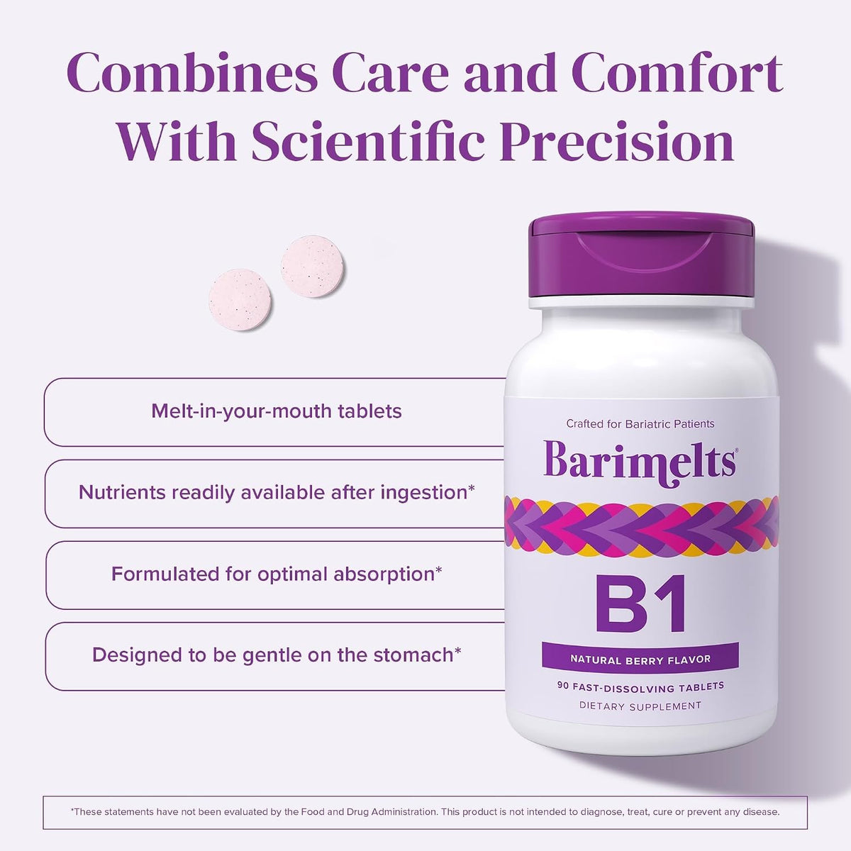 BariMelts Vitamin B1 (Thiamine) - 90 Fast-Dissolving Tablets, Sugar-Free Bariatric Supplement, Natural Berry Flavour - görsel 4