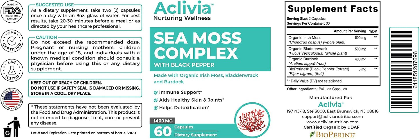 Organic Irish Sea Moss Capsules with Bladderwrack & Burdock Root - 102 Minerals - Non-GMO - 60 Count - görsel 9