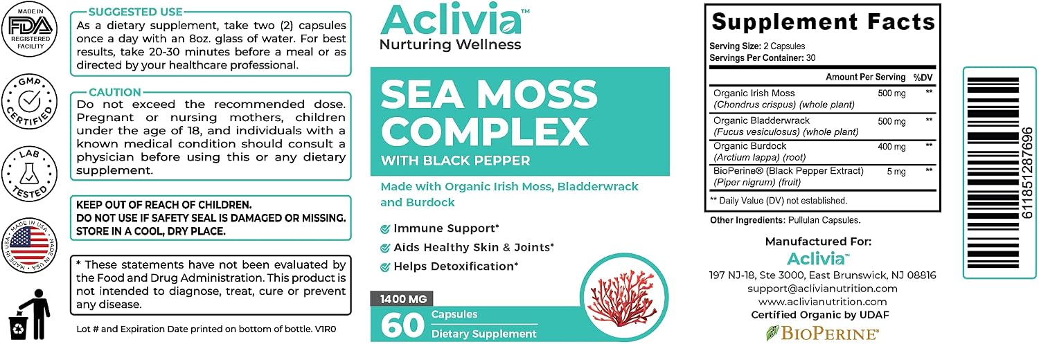 Organic Irish Sea Moss Capsules with Bladderwrack & Burdock Root - 102 Minerals - Non-GMO - 60 Count - görsel 9
