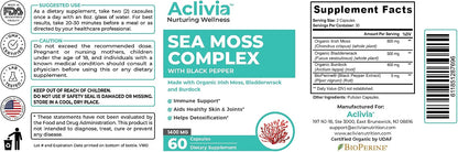 Organic Irish Sea Moss Capsules with Bladderwrack & Burdock Root - 102 Minerals - Non-GMO - 60 Count