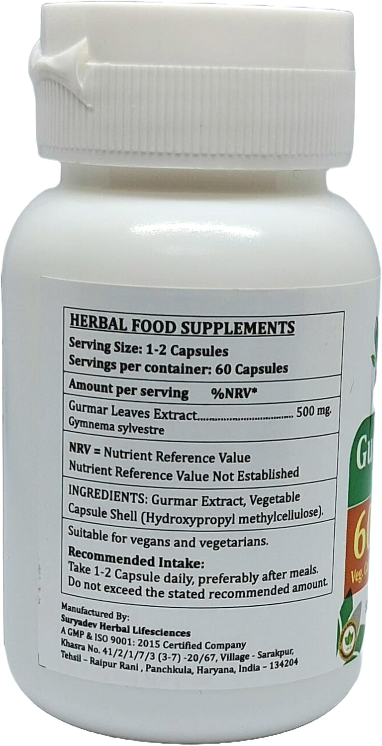 Gurmar Forte Capsules 500 mg - 60 Veg Capsules | Gudmar (Gymnema Sylvestre) 10:1 Extract - görsel 2