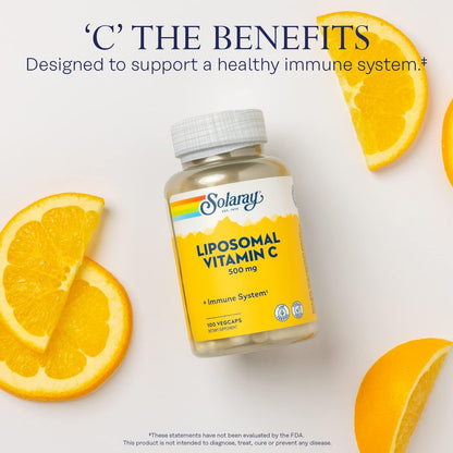 SOLARAY Liposomal Vitamin C 500mg – Enhanced Absorption with Fatty Acids, 100 VegCaps