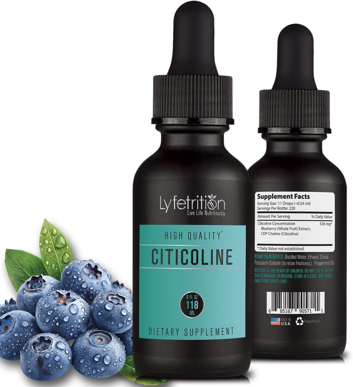 Lyfetrition Citicoline Liquid Drops - 536 mg, 120 ml (220 Servings) – Image 1
