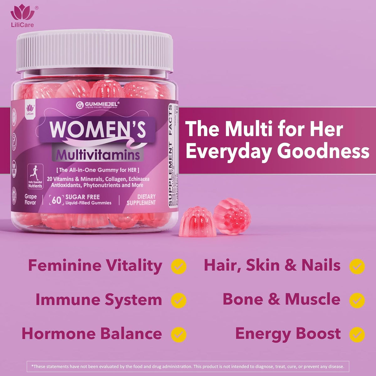 2 Pack - Women's Multivitamin Gummies, Methylated Multivitamin for Women, Biotin, Methylfolate, Iron, Collagen, Vitamins A, C, D, B Complex, Antioxidants for Women's Daily Support, Hair, Skin & Nails, Immune, Sugar Free - görsel 5