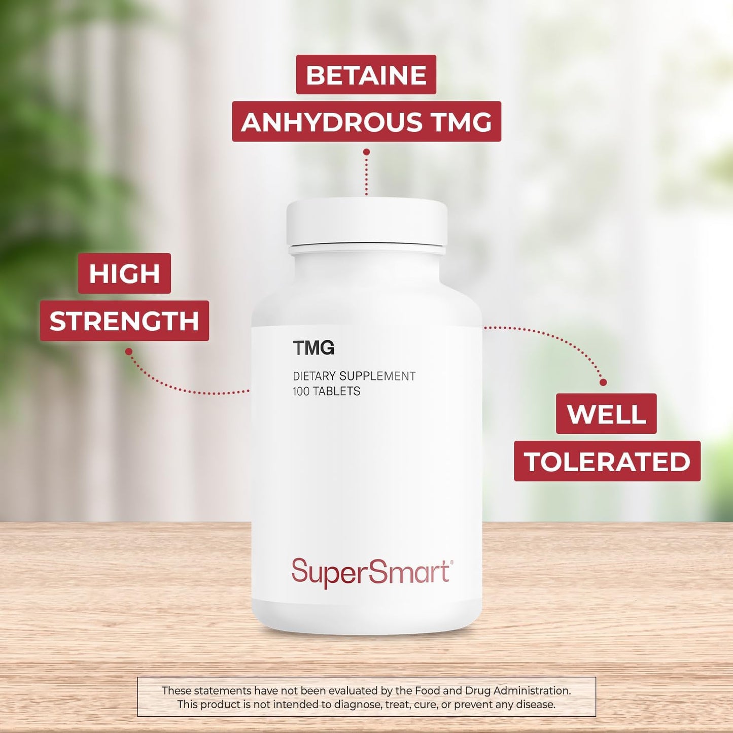 Supersmart TMG 2250 mg - High-Strength Trimethylglycine Supplement (100 Tablets) - görsel 3