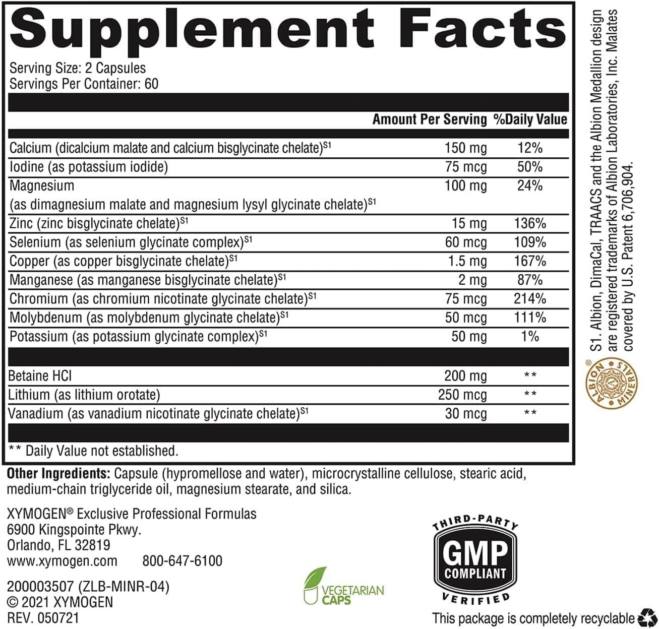 XYMOGEN MinRex Multi-Mineral Food Supplement - with Iodine, Selenium, and Potassium - 120 Capsules (Soya, Gluten, and Dairy Free) - görsel 2