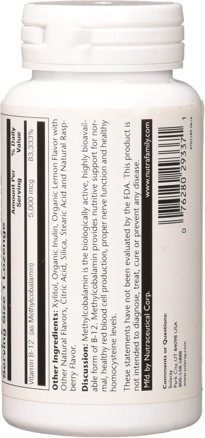 SOLARAY Methyl B12, Lozenge, Lemon (Btl-Plastic) | 5000mcg 60ct - görsel 2