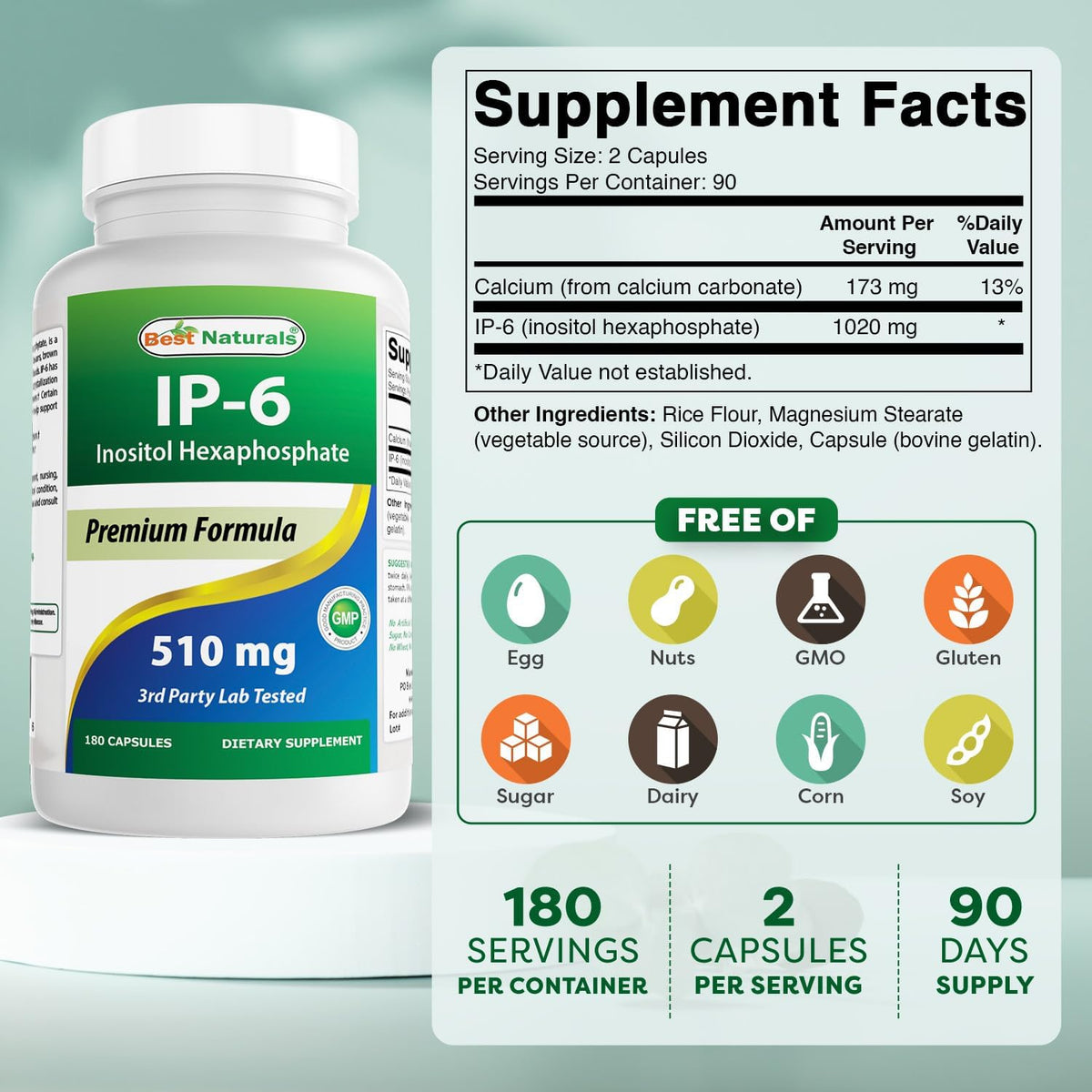 Best Naturals IP-6 510 mg 180 Capsules - görsel 2