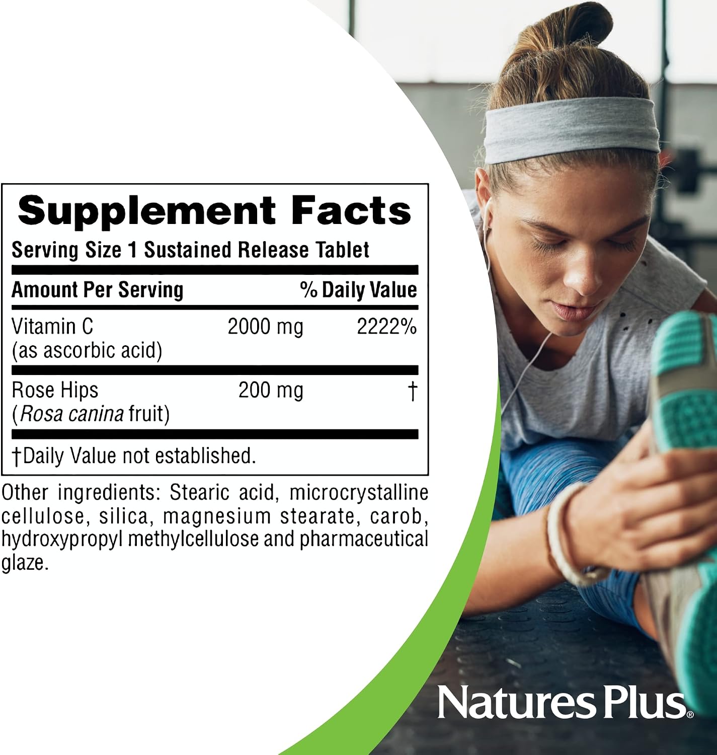 NaturesPlus Ultra C with Rose Hips, Sustained Release - 2000 mg, 90 Vegetarian Tablets - görsel 5