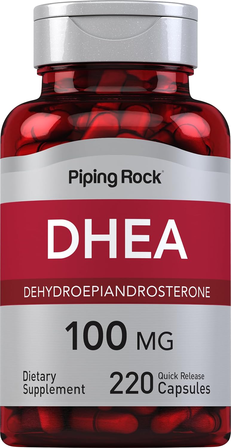 Piping Rock DHEA Supplement for Women and Men | 220 Quick Release Capsules | 100mg | Dehydroepiandrosterone | Non-GMO, Gluten-free - görsel 1